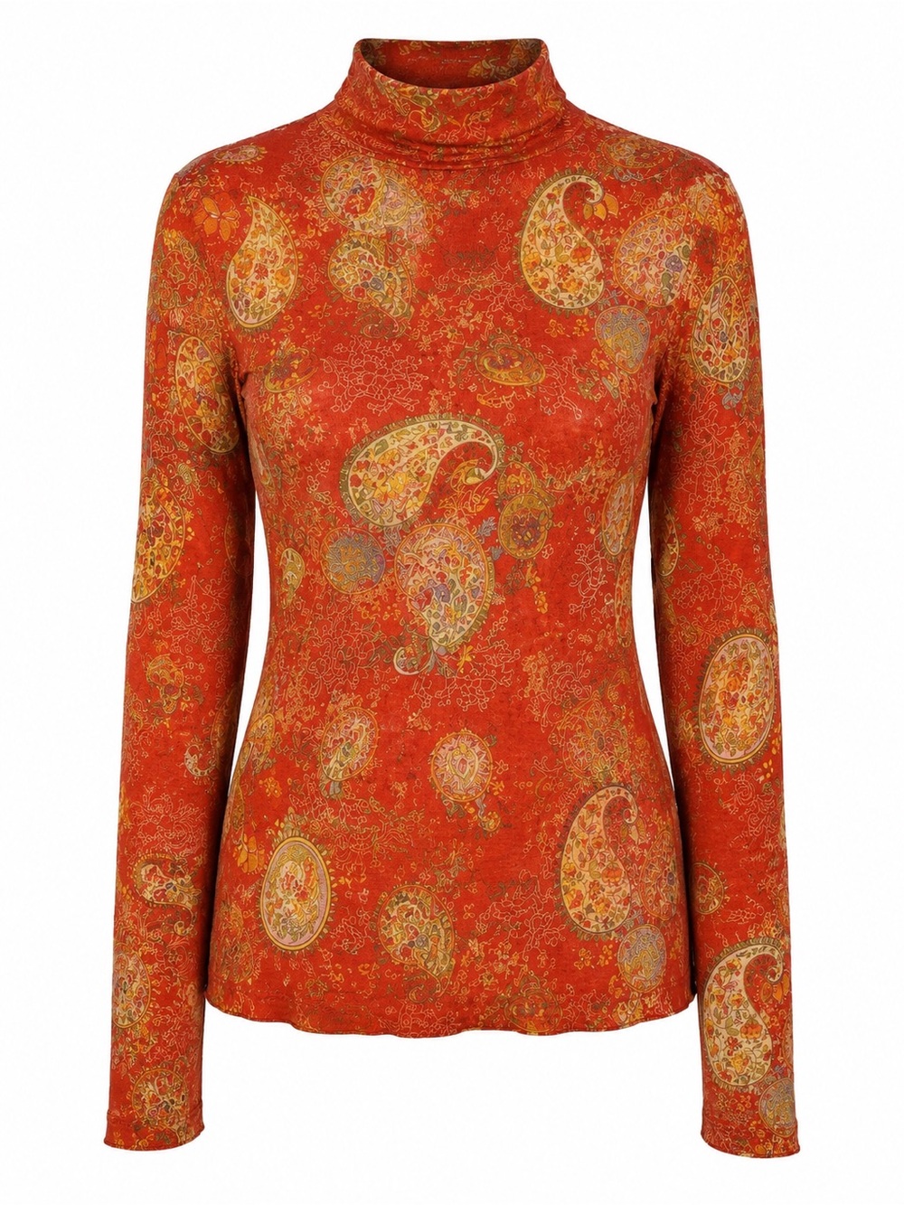 Johnny Was Janie Paisley Mock Neck Mesh Top‎ Burnt Orange